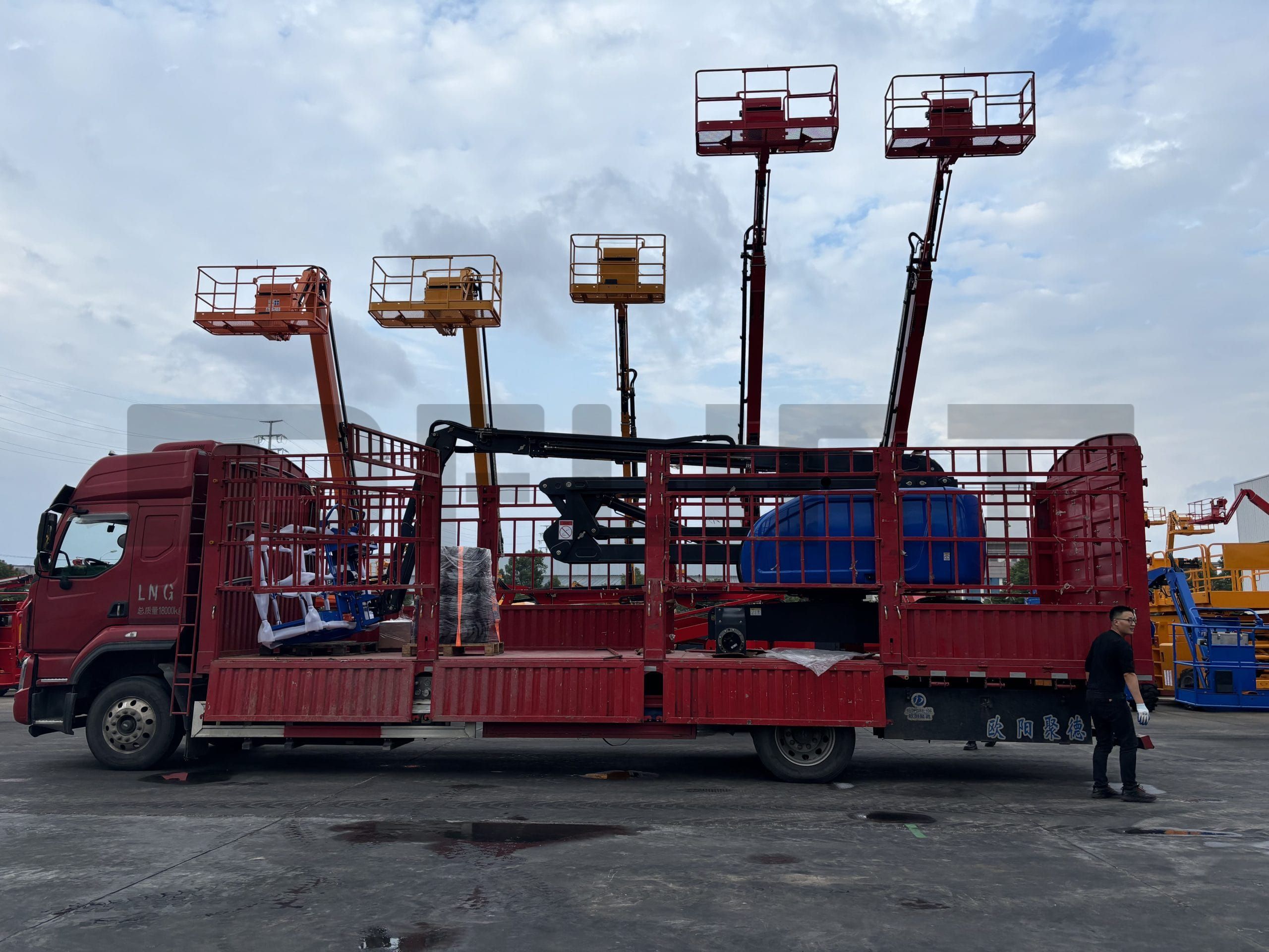 transportation of diesel articulated boom lift scaled